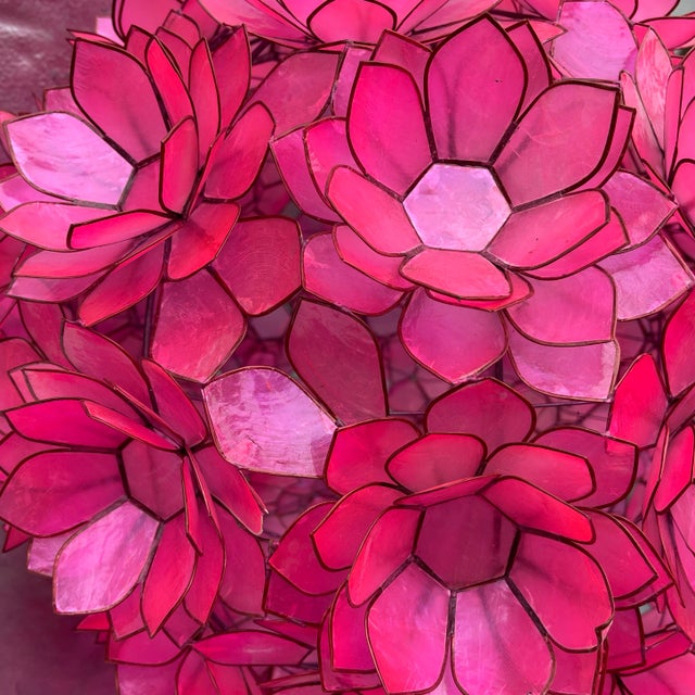 Worlds Away Pink Capiz Shell Chandelier – Venus Lotus Pendant, Coastal Glam Lighting For Sale - Image 9 of 9