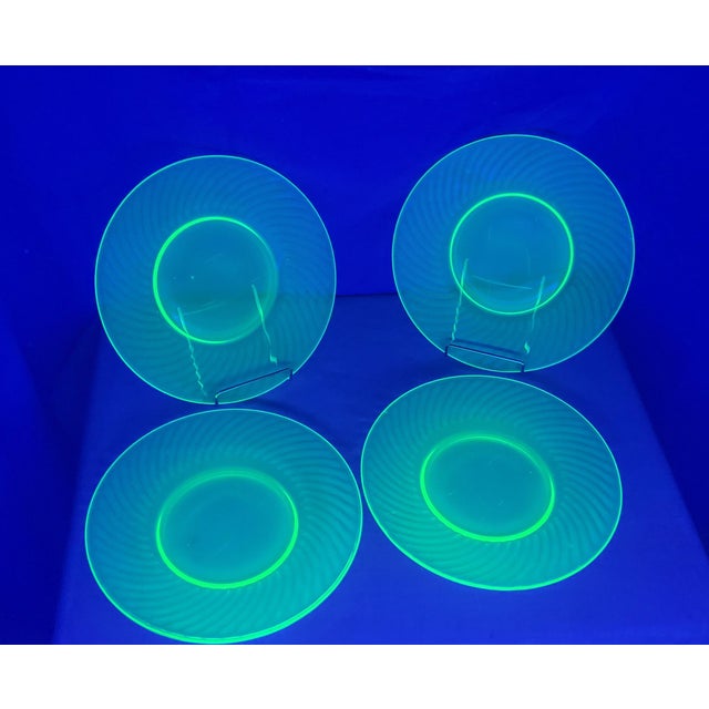 Set of 4 Transparent Green Uramium Glass Salad Plates Early 20th Century For Sale - Image 13 of 16