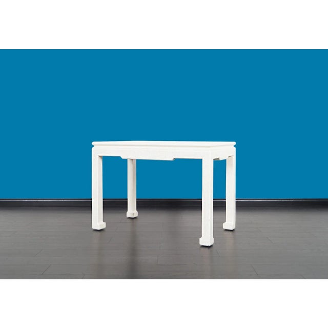 White Vintage Karl Springer Embossed Leather Writing Desk, Labeled For Sale - Image 8 of 12