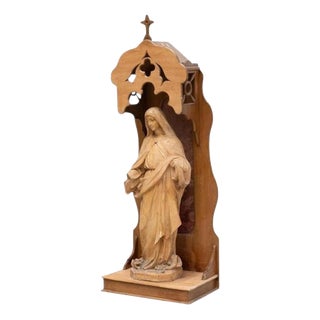 Large Traditional Figure of a Virgin in Wood Niche, 1950 For Sale