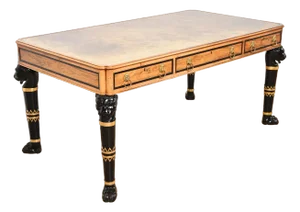 Baker Furniture Egyptian Revival Rosewood Leather Top Executive Bureau Plat Desk