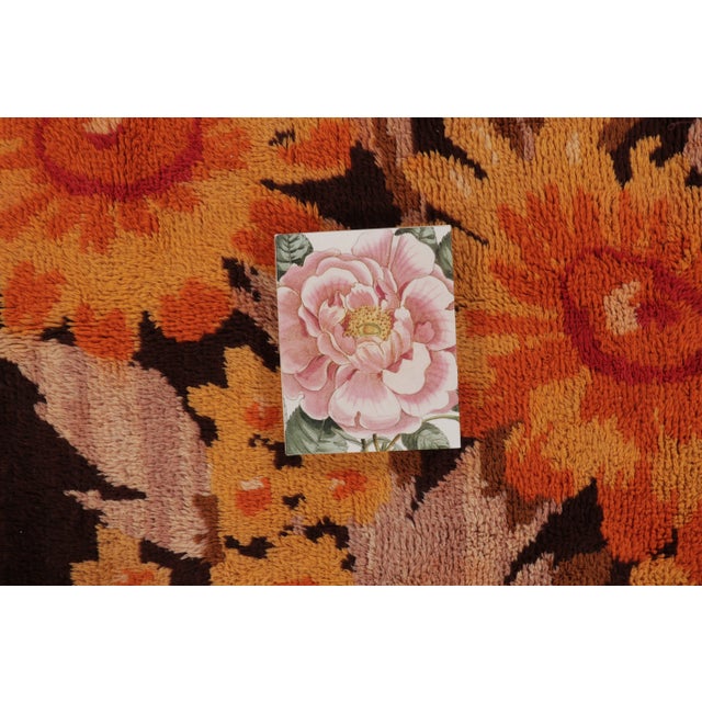 Saffron Vintage Turkish Square Rug With Saffron and Brown Floral Elegance - Rug & Kilim For Sale - Image 8 of 8