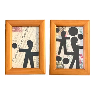 Contemporary Original Wayne Cunningham Small Abstract Collages Tabletop Wood Frames-A Pair For Sale