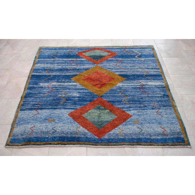 1980s Thicker Pile Rug Wavy Blue Gabbeh Rug Naturally Dyed - 6′1″ × 6′8″ For Sale - Image 11 of 12
