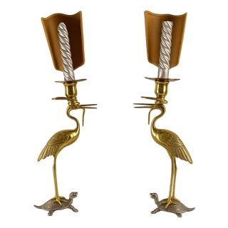 French Gilt Bronze and Silvered Metal Candlesticks, Set of 2 For Sale