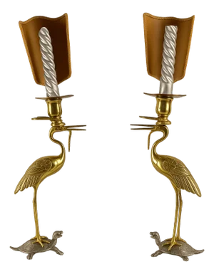 French Gilt Bronze and Silvered Metal Candlesticks, Set of 2