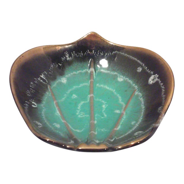 Mid-Century German Turquoise and Black Decorative Ceramic Dish For Sale