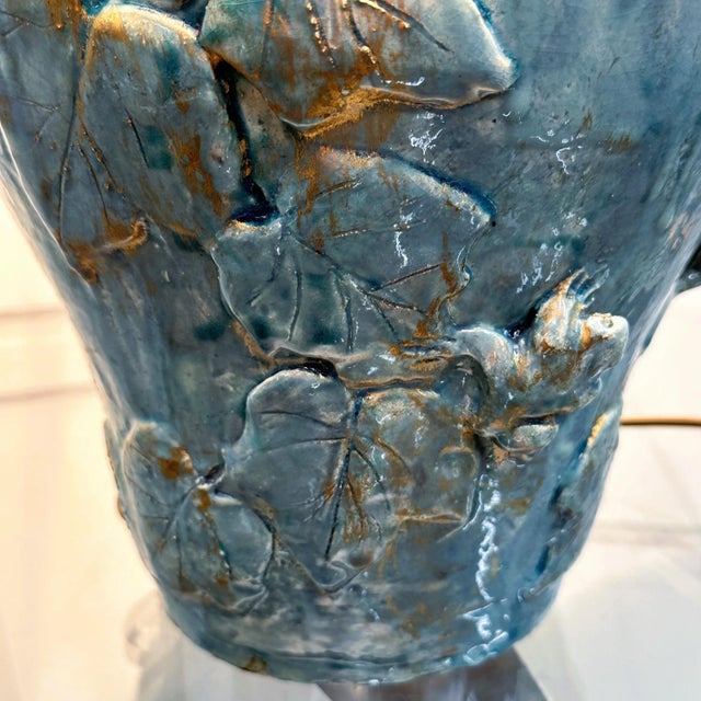 French Ceramic Lamp in Turquoise Glaze For Sale - Image 6 of 11