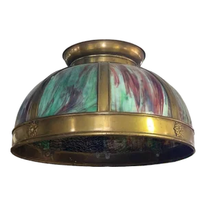Vintage Arts and Crafts Style Slag Glass Hanging Lamp