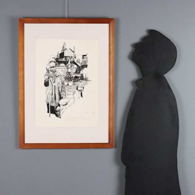 Mixed media (ink and pencil) on paper. Signed lower center. The plate title, "Stealing is also exploiting the natural...