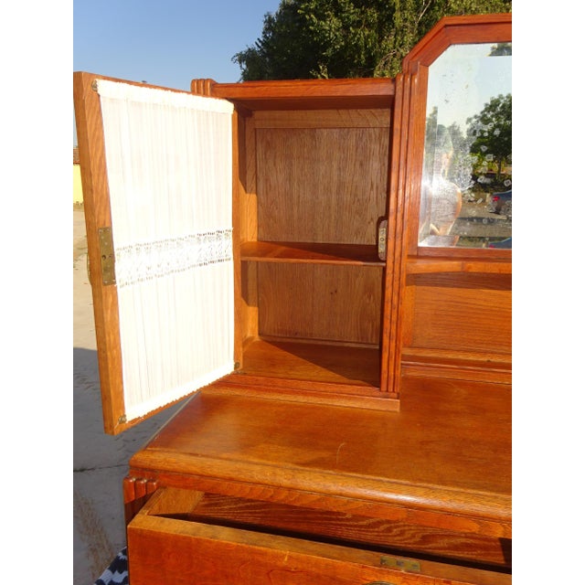 Vintage Oak Buffet with Sentry Boxes and Mirror For Sale - Image 12 of 18