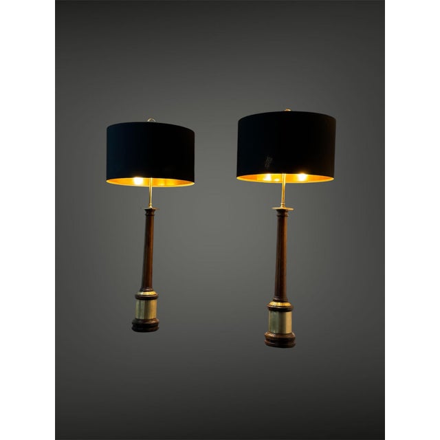 Hollywood Regency Table Lamp in Mahogany and Brass, England, 1970s, Set of 2 For Sale - Image 9 of 9