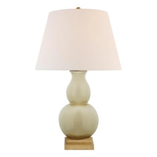 Chapman & Myers by Visual Comfort Signature Gourd Form Small Table Lamp in Tea Stain with Linen Shade For Sale