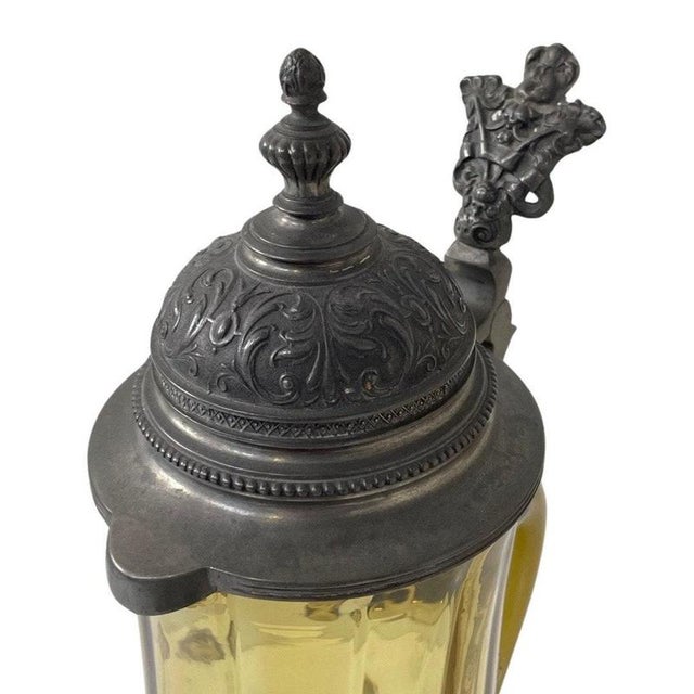 Antique Stein Jug and Glasses with Pewter Lid from Gebruder Thanhausen Munchen, Germany, Set of 5 For Sale - Image 4 of 11