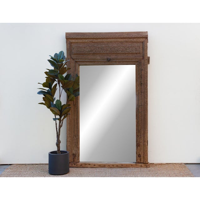 Contemporary Ancient Heritage Portal Carved Doorway Mirror For Sale - Image 3 of 7