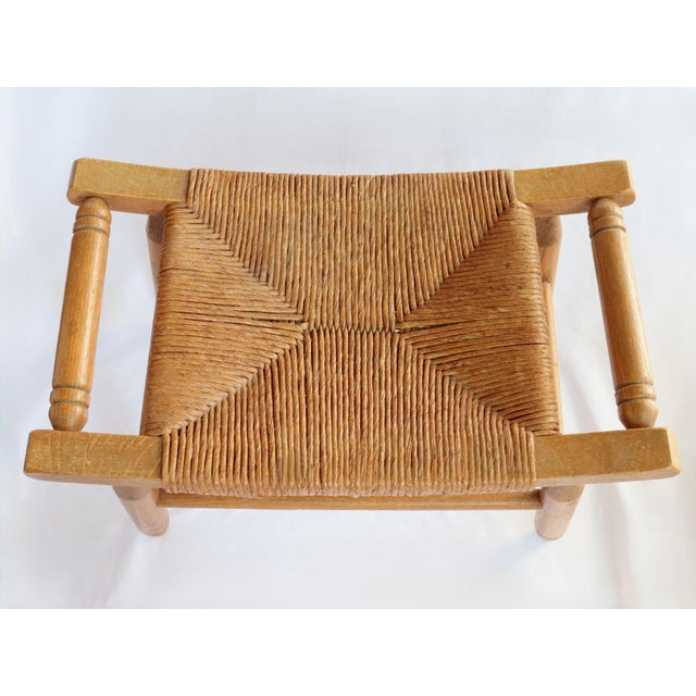 Mid 20th Century Vintage Curved Low Stool or Footstool With Rush Seat For Sale - Image 5 of 15