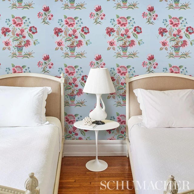 Schumacher Sample - Schumacher Ashford Wallpaper in Rose & Sky For Sale - Image 4 of 5