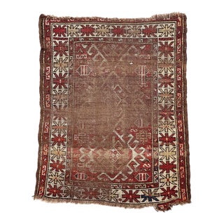 1920s Tribal Kazak Organic Wool with Character-Rich Wear Rug 3.1 x 3.9 For Sale