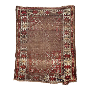 1920s Tribal Kazak Organic Wool with Character-Rich Wear Rug 3.1 x 3.9