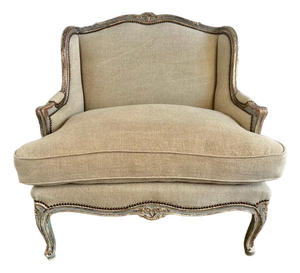 French Louis XV Style Bergeres W/ Belgium Linen Upholstery