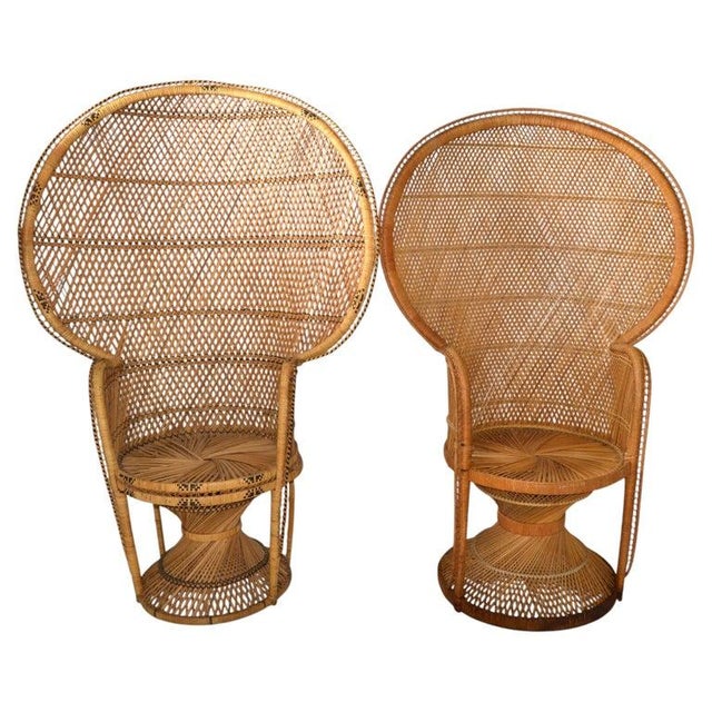 1970s Him & Her Boho Chic Handcrafted Beige & Black Wicker, Rattan, Reed Peacock Chair For Sale - Image 10 of 10