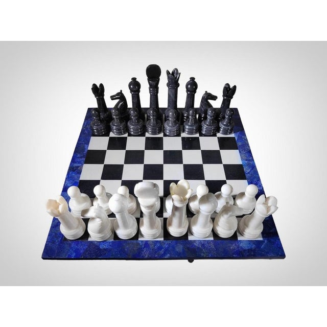 Stone Italian Dragon-Shaped Chess Table in Lapis Lazuli and Marble, 1950s, Set of 33 For Sale - Image 7 of 18