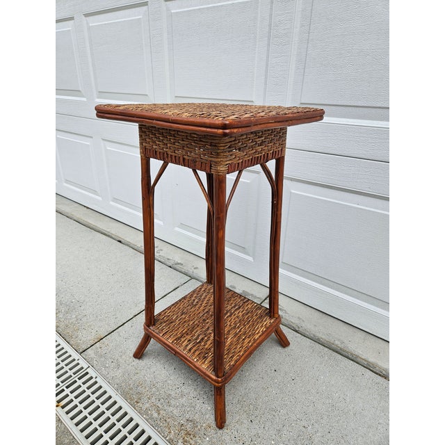 Palecek Tall Square Woven Rattan Bamboo Side Table For Sale - Image 6 of 13
