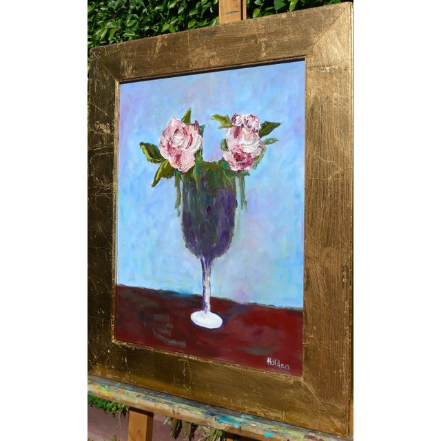 Contemporary French Roses With Pink" Contemporary Still Life Oil Painting by Martha Holden, Framed For Sale - Image 3 of 6