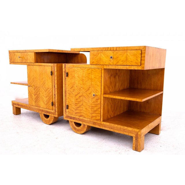 Brown Vintage Polish Art Deco Nightstands, 1930s, Set of 2 For Sale - Image 8 of 15