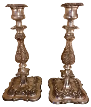 English Candlesticks in Silver Metal, 1930s, Set of 2