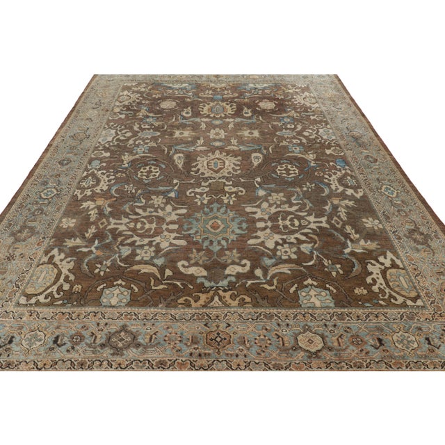 Rug & Kilim Antique Mahal Persian Rug in Brown, With Beige and Blue Florals From Rug & Kilim For Sale - Image 4 of 7