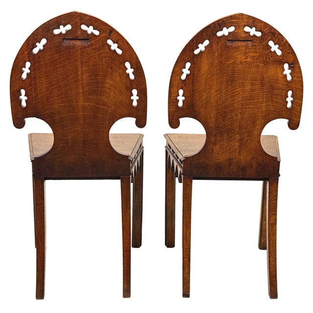 Brown Oak Hall Chairs, 1860, Set of 2 For Sale - Image 8 of 14