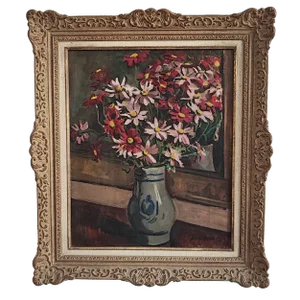 Benjamin II Vautier, Bouquet de Marguerites, 1933, Oil on Canvas, Framed