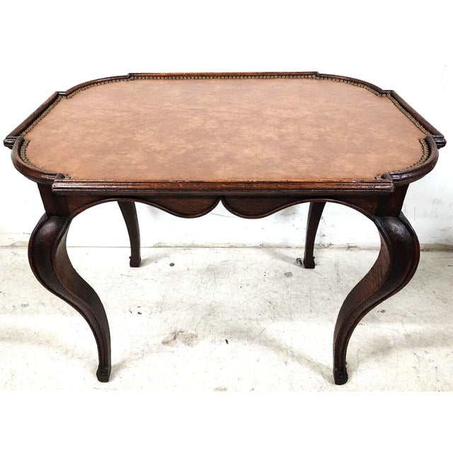 Country French Side Table Leather Top Oak Antique For Sale - Image 12 of 12