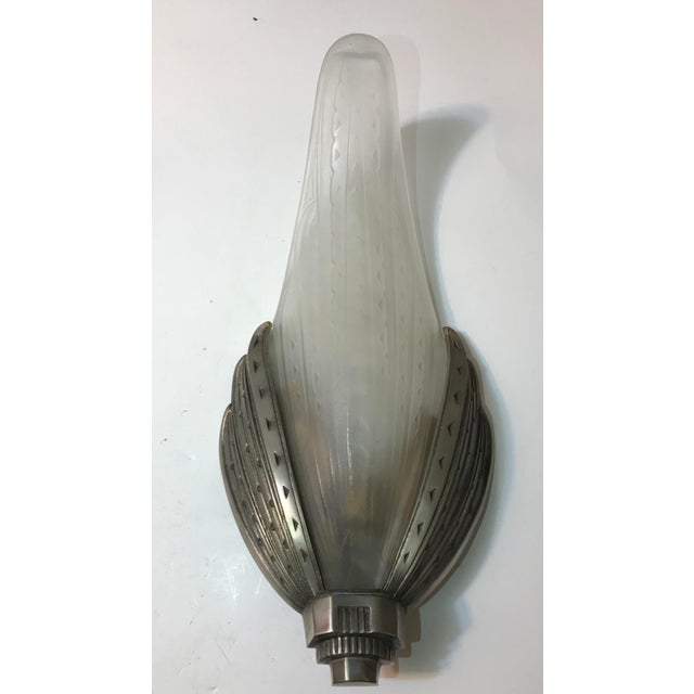 Art Deco French Art Deco Geometric Sconces Signed by Verrerie Des Hanots - a Pair For Sale - Image 3 of 11