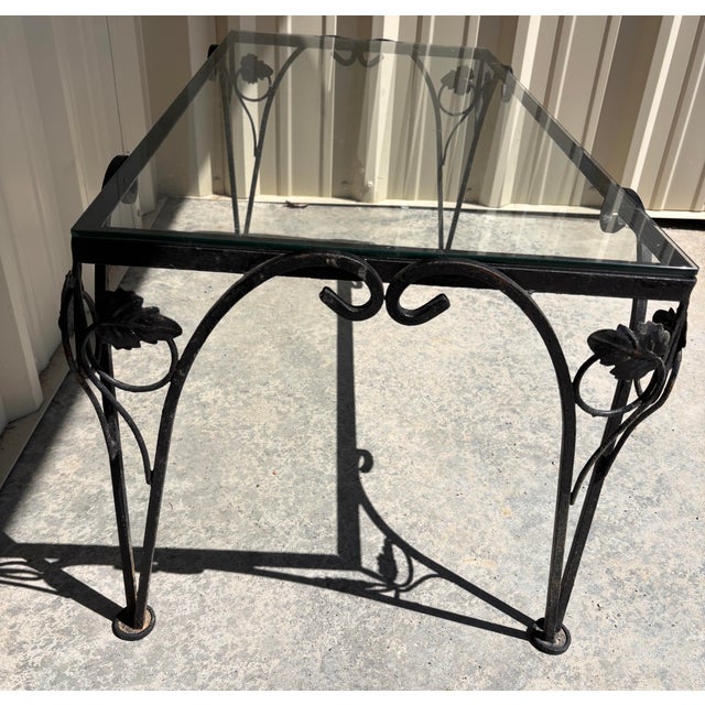 John Salterini Vintage Art Deco Wrought Iron and Glass Coffee Table For Sale - Image 4 of 10