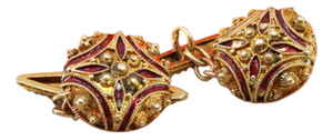 Gold Cufflinks with Roses and Enamel Decoration, Set of 2