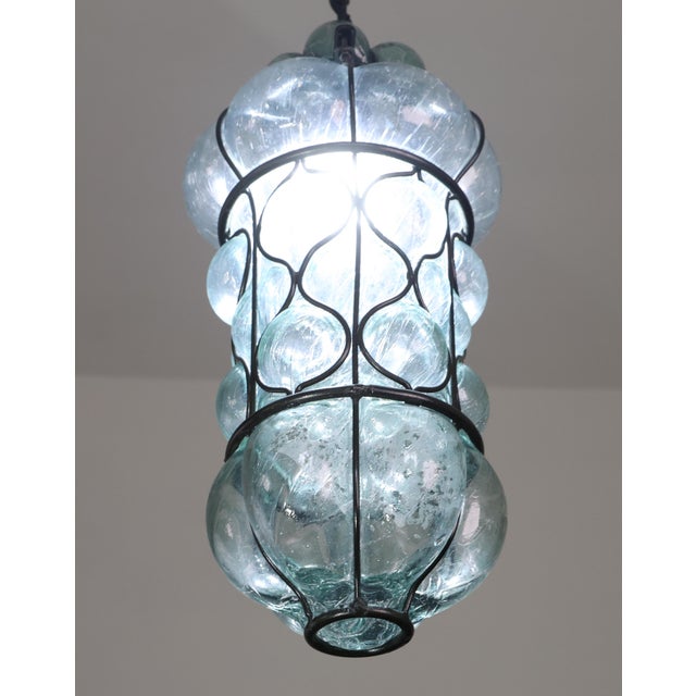 Amber Set of 2 Rare Blu Acuqamarine Vintage Venetian Lantern, Murano Glass, 1970s For Sale - Image 8 of 12