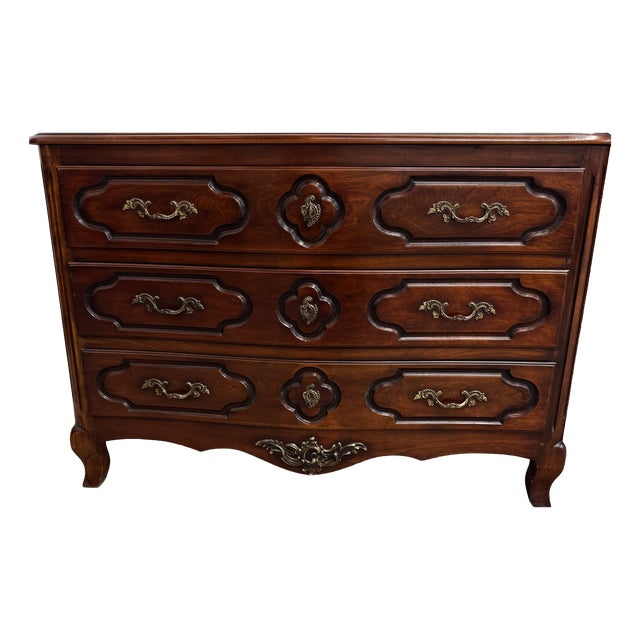 Louis XV Style Chest of Drawers in Walnut and Bronze Mounts, France, 1950 For Sale
