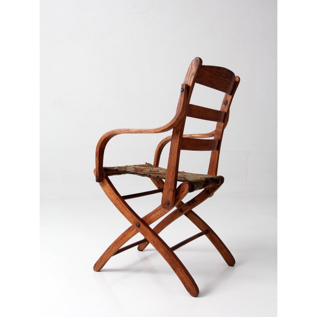 Antique Oak Campaign Folding Chair For Sale - Image 11 of 18