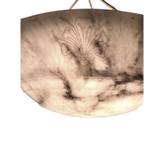 Early 20th Century Early 20th Century Hand Carved French White+ Grey Alabaster W/Carved Detail, Alabaster Canopy +Cord For Sale - Image 5 of 16