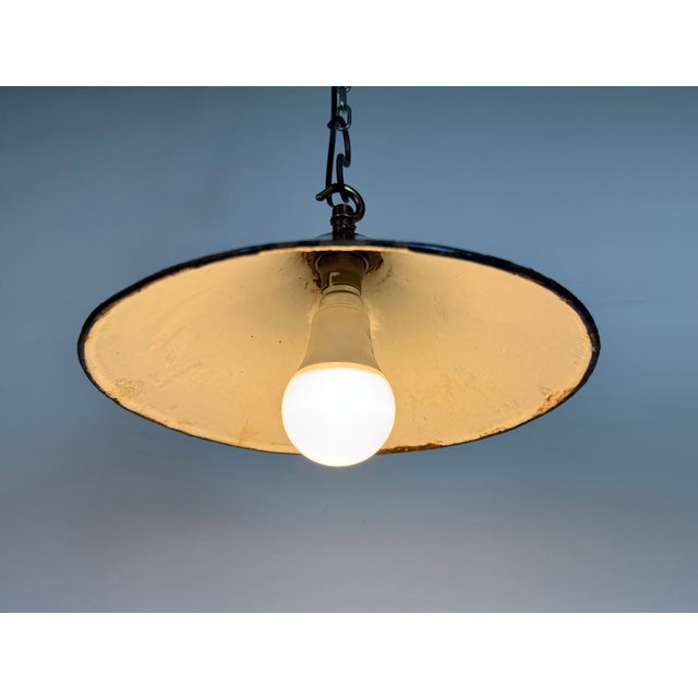 Industrial British Dark Blue Enamel Factory Pendant Lamp, 1950s For Sale - Image 15 of 17