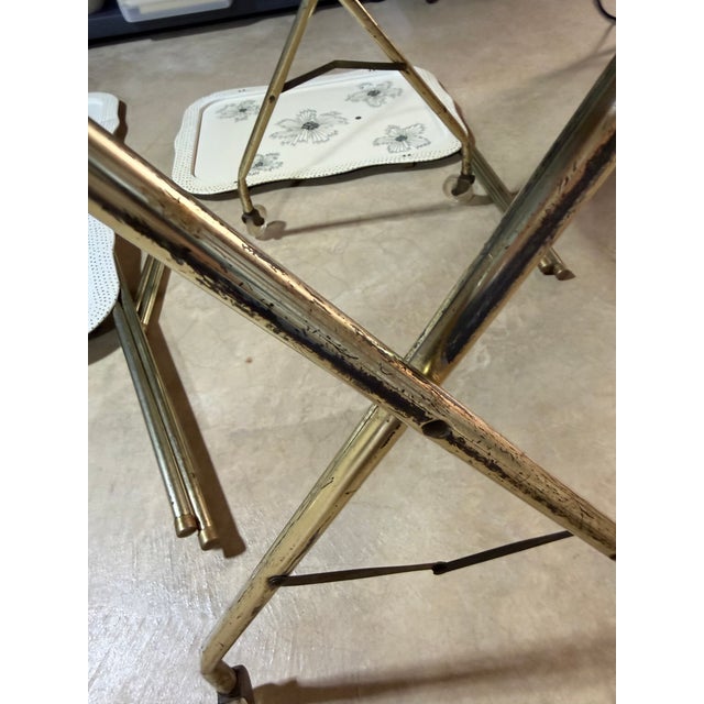 Vintage Mid-Century Modern Starburst Metal Folding Tv Trays With Rolling Stand-Set of Four For Sale - Image 9 of 13