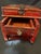 1910s Vintage Chinese Red Lacquered Carved Wood Jewelry Box Vanity With Mirror For Sale - Image 5 of 10