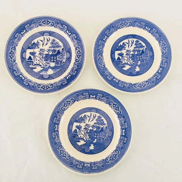 Vintage Blue Porcelain Willow Plates - Set of 3 For Sale In New York - Image 6 of 6