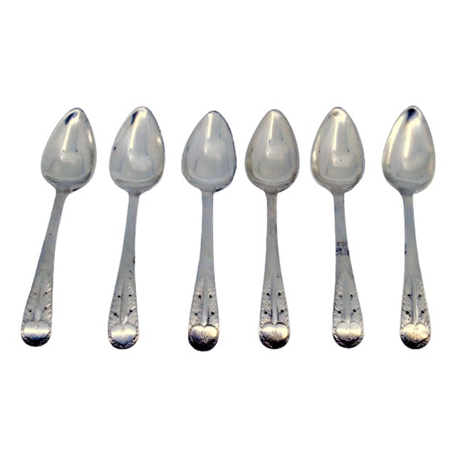 Silver Teaspoons with Handle Reliefs, Set of 6 For Sale