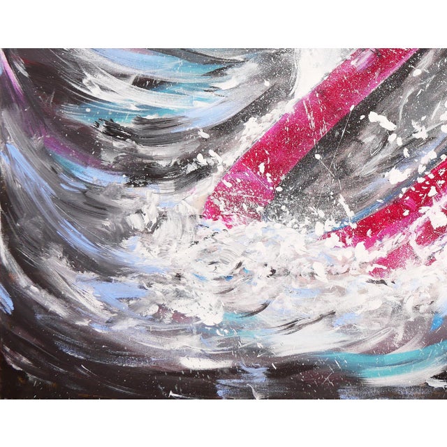 Blue Moisés Villafuerte "Salvame" Blue, Magenta, and Yellow Contemporary Seascape Painting with Texts, 2022 For Sale - Image 8 of 12