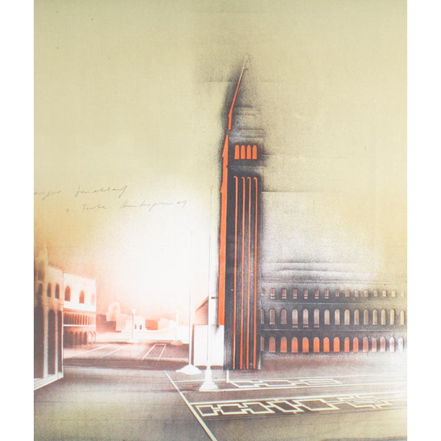 A lithography by the German artist Peter Paul (born 1943). This lithograph depicts an abstracted view of the campanile of...