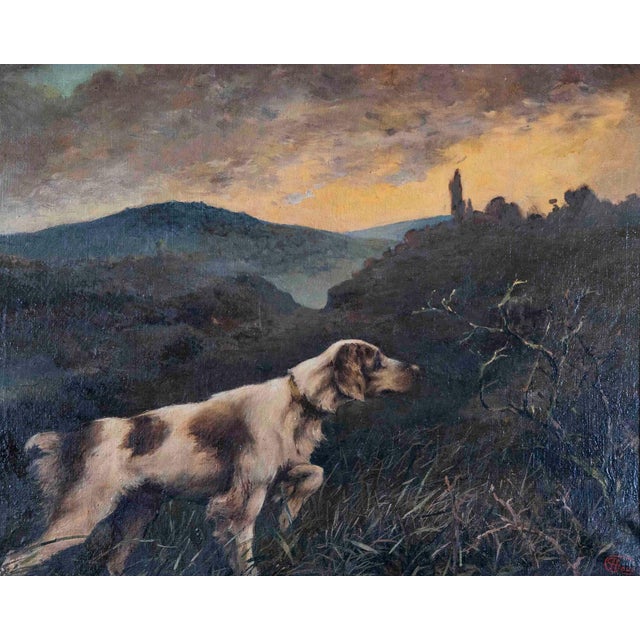 Wood Oil on canvas – Pointing Dog in a Landscape – French School, 19th century. For Sale - Image 7 of 13