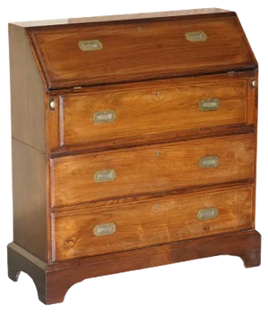 Antique Anglo Indian Military Campaign Camphor Wood & Brass Bureau Desk Drawers